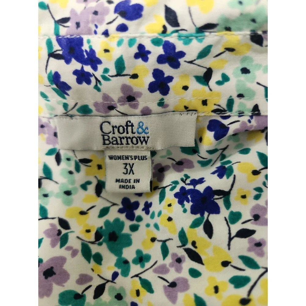 Croft Barrow Womens Top Blouse 3X Purple Floral Button Front 3/4 Sleeve